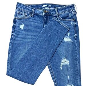 OLD NAVY Rockstar Super Skinny Jeans Mid Rise Distressed Blue Preppy Size 8